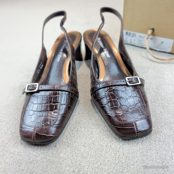 Etienne Aigner Vintage Slingback Croc Leather Buckle Square Toe Brown US 5.5 — photo 2